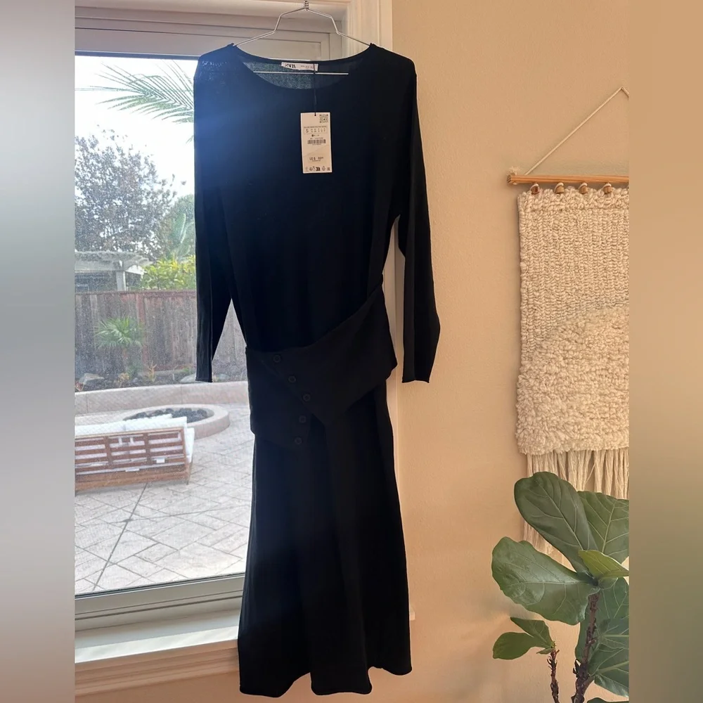 Zara Sash Knit MIDI Dress - NWT Small 🖤 - Picture 9 of 9